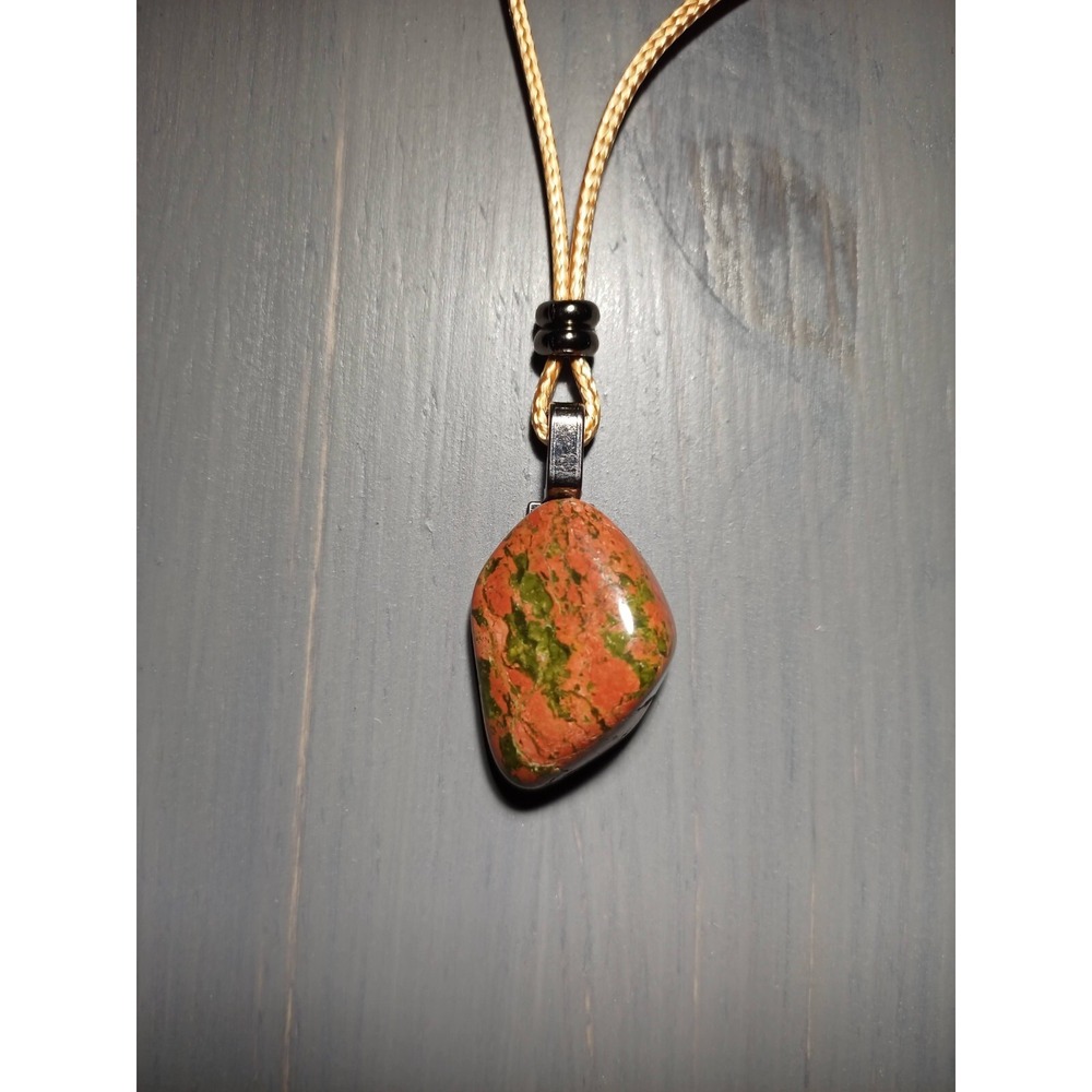 Unakite‎ Pendant Necklace Tan Waxed Cord Adjustable Break Away Closure